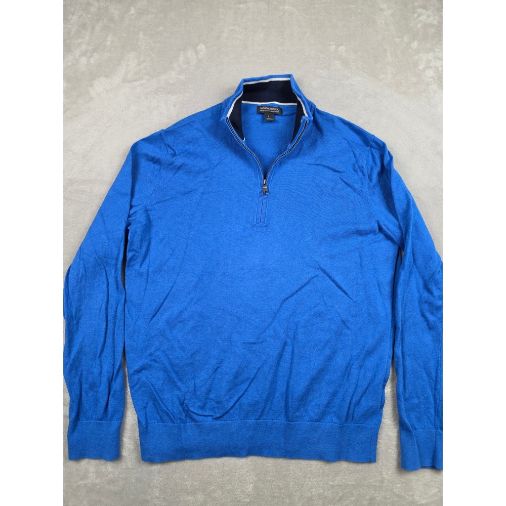 Banana Republic Quarter Zip Sweater Mens Large Blue Pima Cotton Cashmere Blend